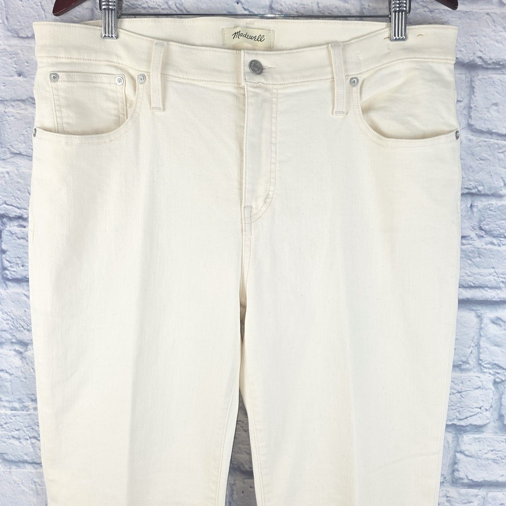 Madewell Kick Out Full-Length Jeans Cream Off-White Side Slit Raw Hem Size 36X31